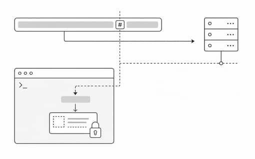 Minimal diagram of a terminal reveal flow with a URL fragment boundary.